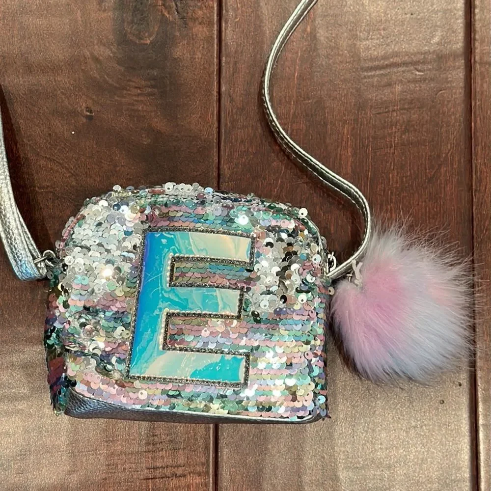 Letter E sequin crossbody bag